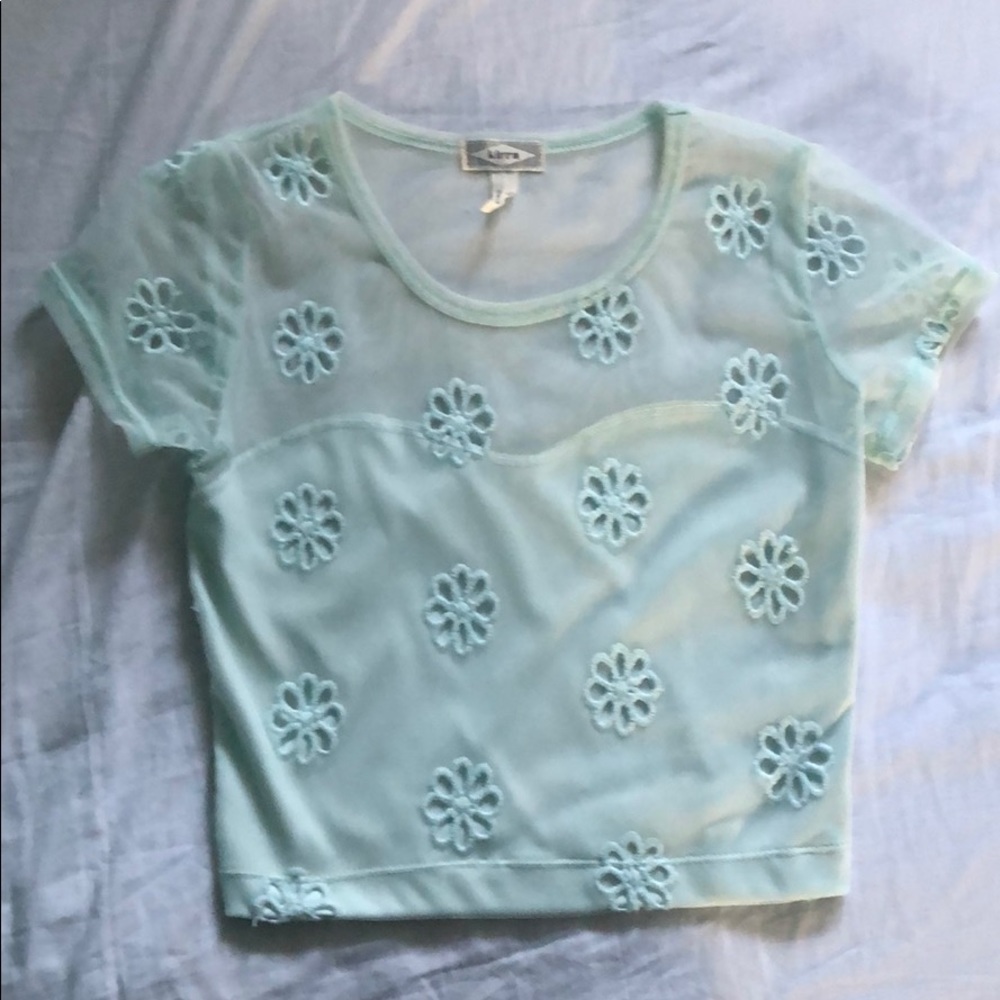 mint floral mesh top